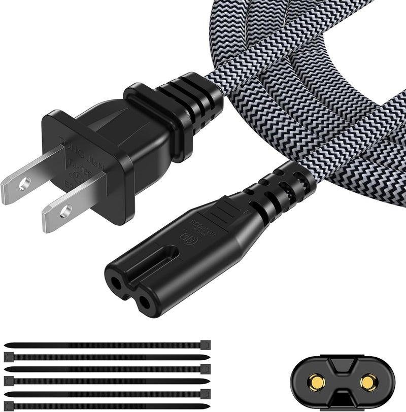 ecjtu AC Power Cord 20FT (1 Pack), 2 Prong TV Power Cord, Nylon Braid Cable Replacement for Xbox One, PS3, PS4, PS5, Compatible for Printer, Monitor, Sound Bar, Game Console - Image 1